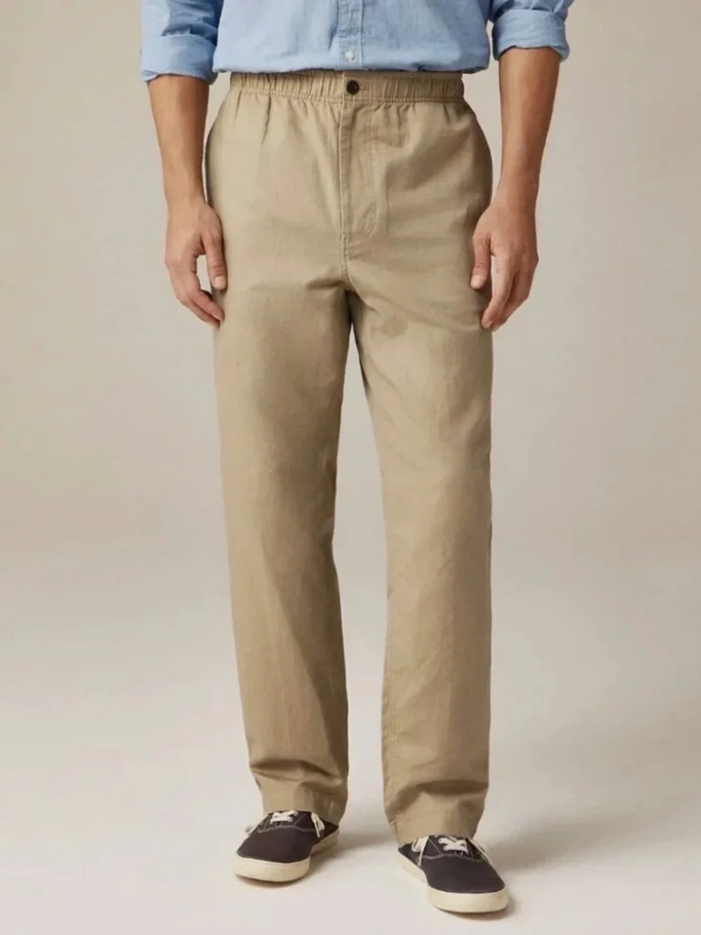 NWT J.Crew Men's Pier Pant in Cotton-linen Blend Canvas Khaki
